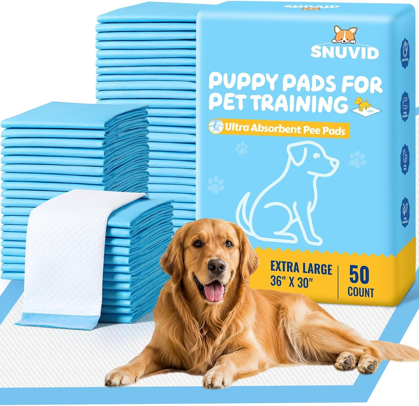 Dogcator extra large dog pee pads fifty count package front view showing premium pet training supplies.