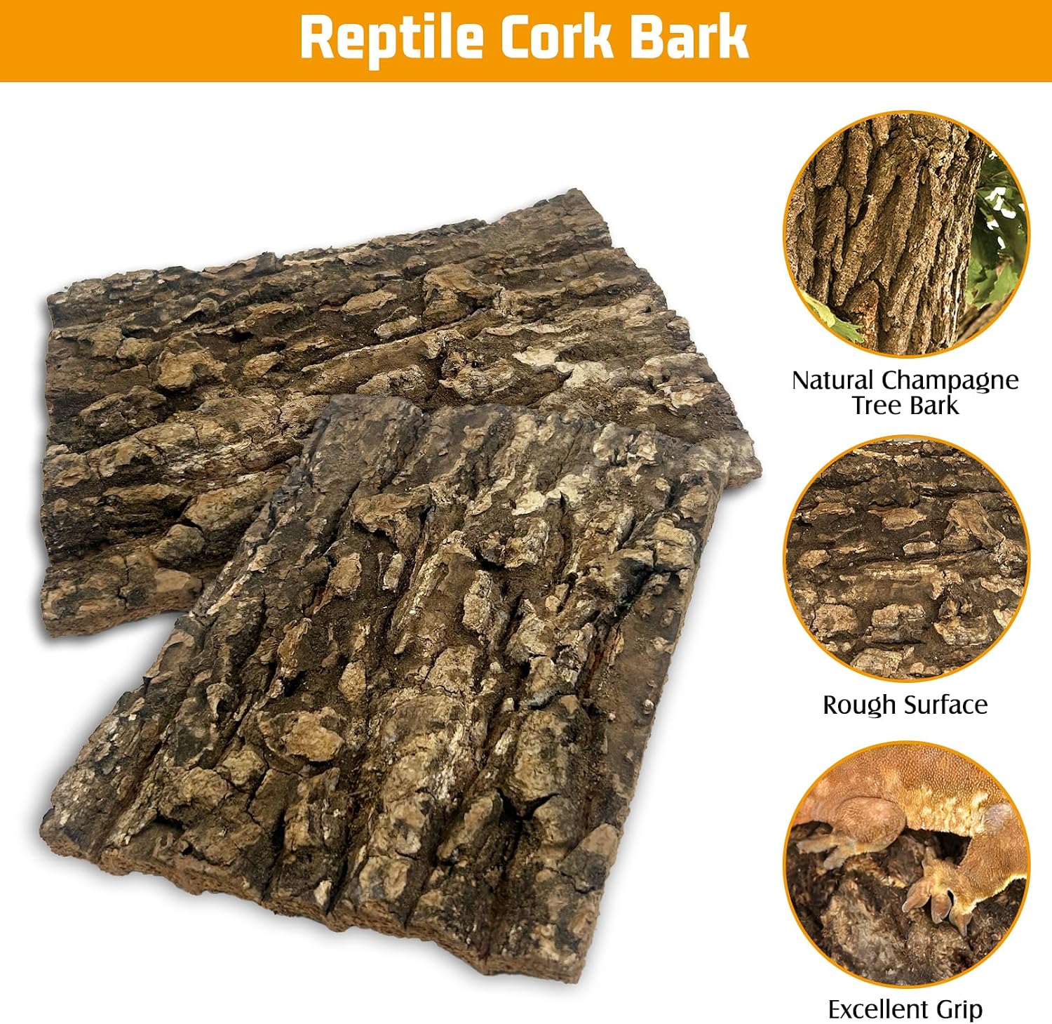 Close up view showing the unique rough grain and natural texture of the imported 6 piece cork bark bedding.