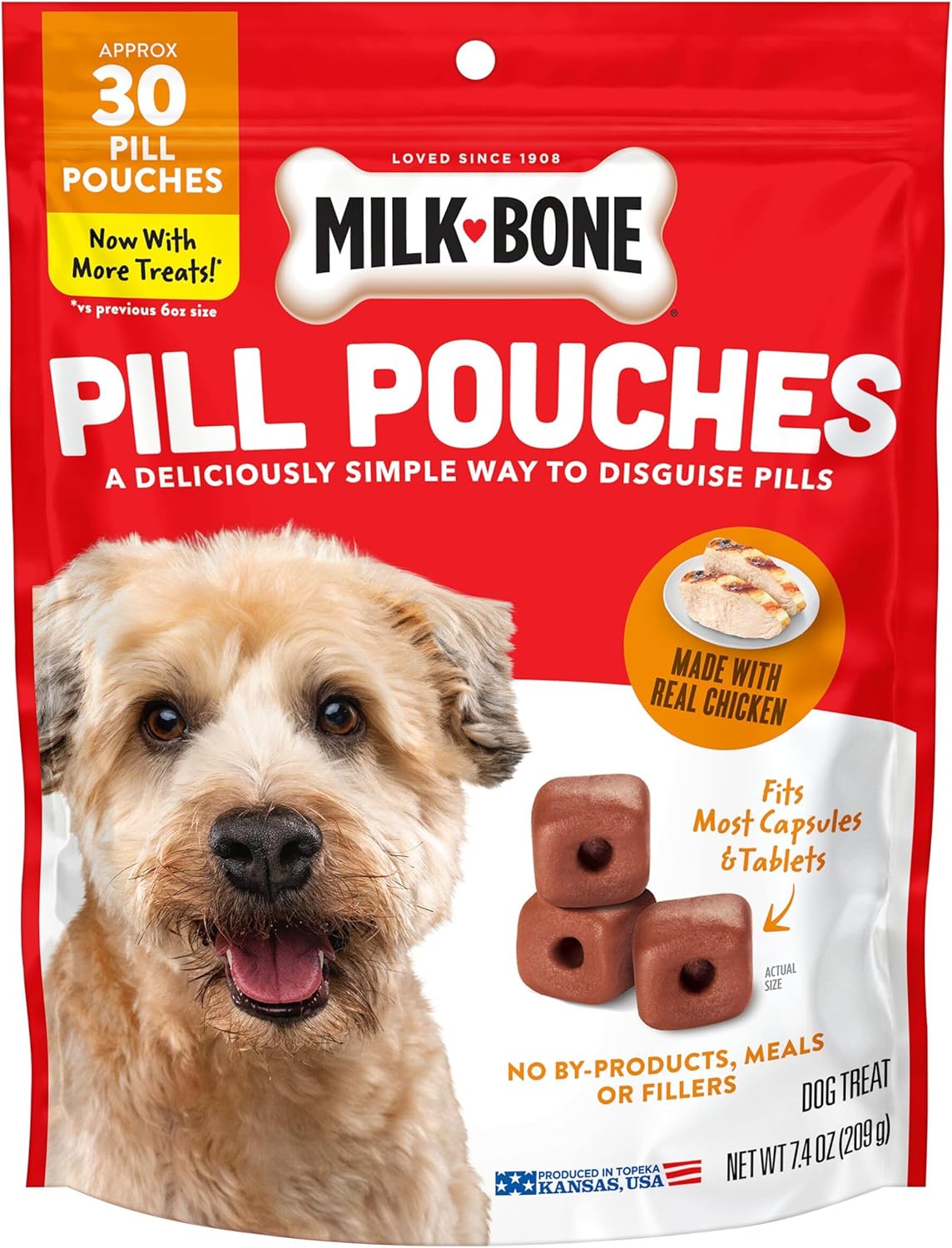 Premium non-by-product dog treat pouches for concealing veterinary medicine safely.