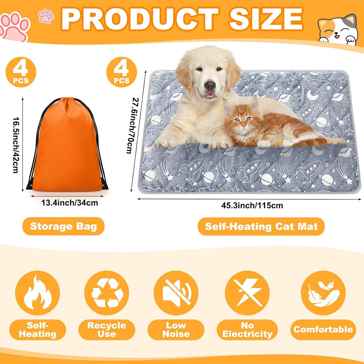 Thermal pet heating pad displaying the rocket and moon space capsule pattern