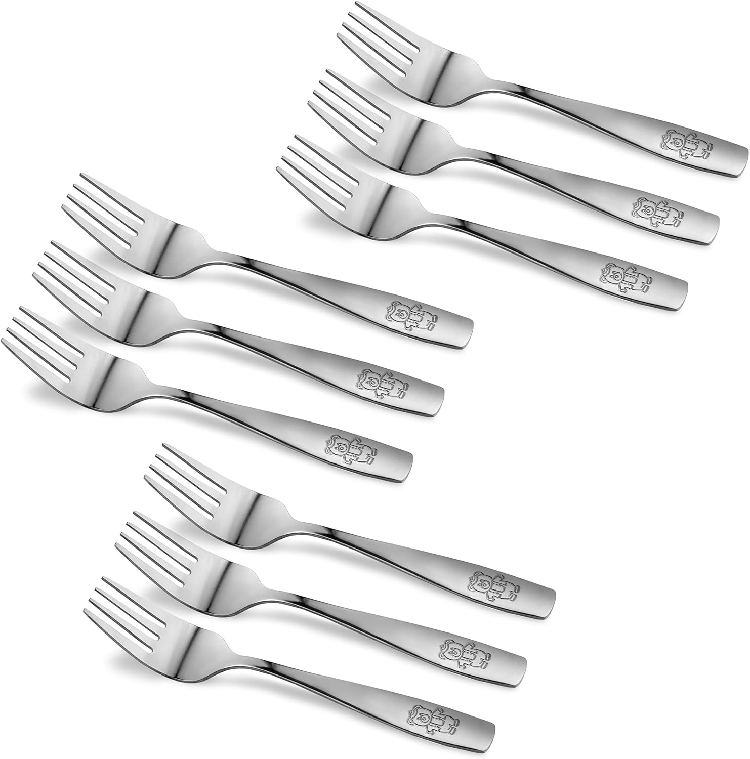 GlossyEnd 9 piece stainless steel kids fork set front view