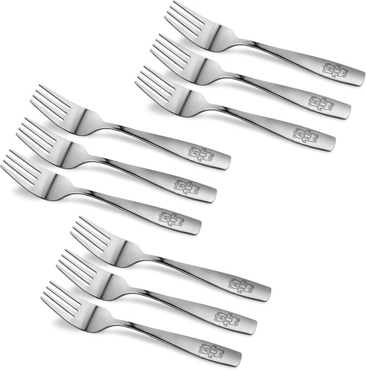 GlossyEnd 9 piece stainless steel kids fork set front view