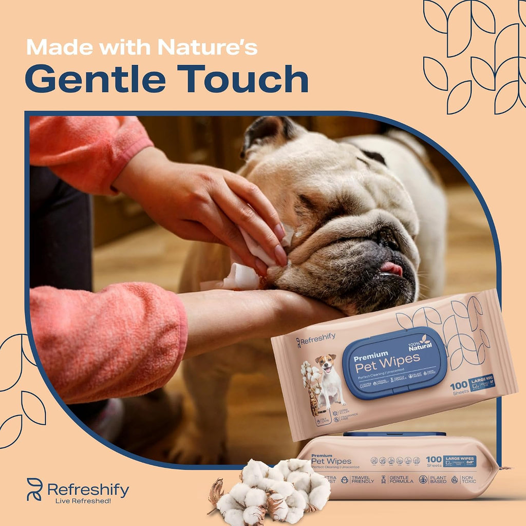 USA imported Refreshify deodorizing pet wipes for multi purpose hygiene.