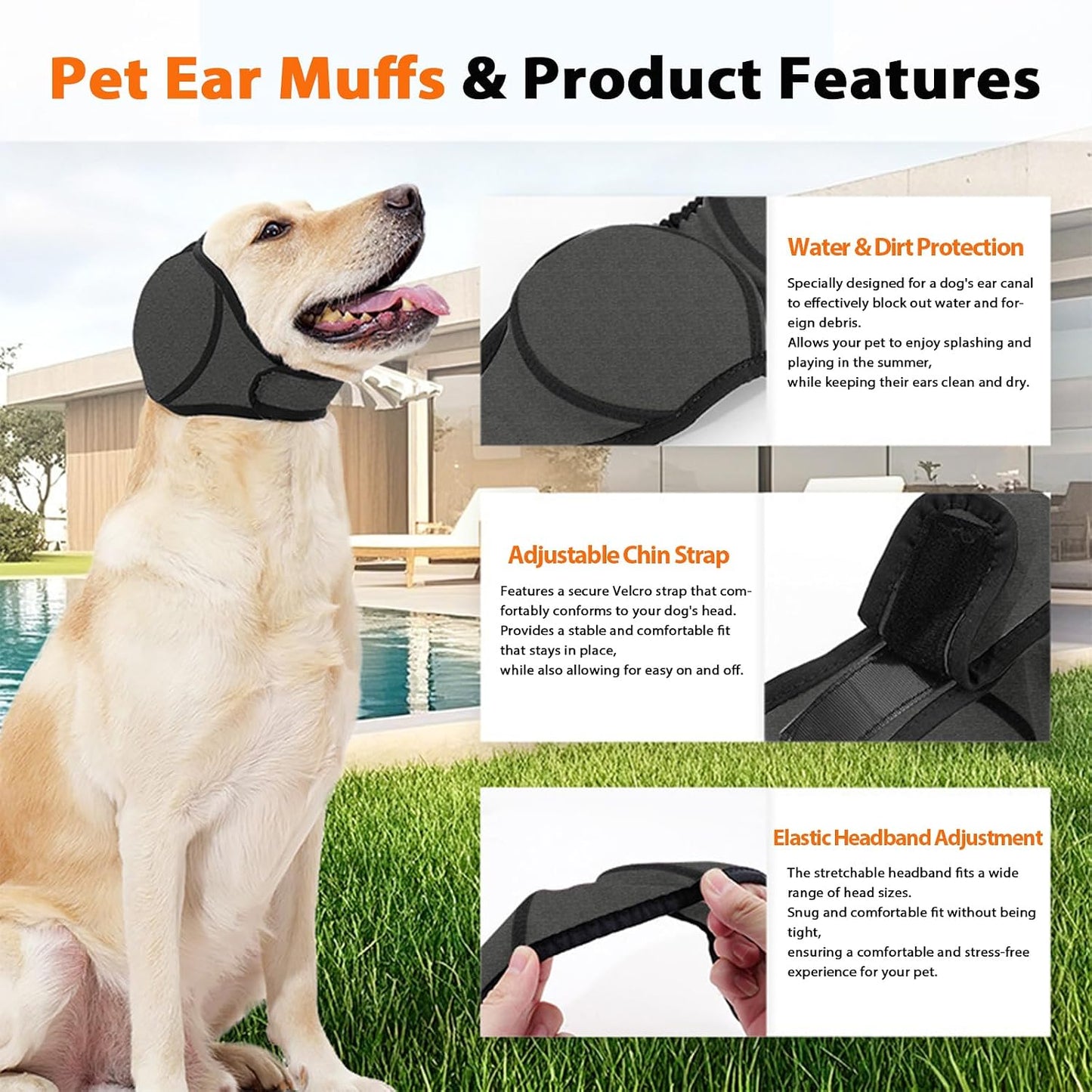 Dog wearing grey umvowuxa ear protection for noise reduction