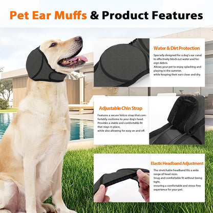Dog wearing grey umvowuxa ear protection for noise reduction