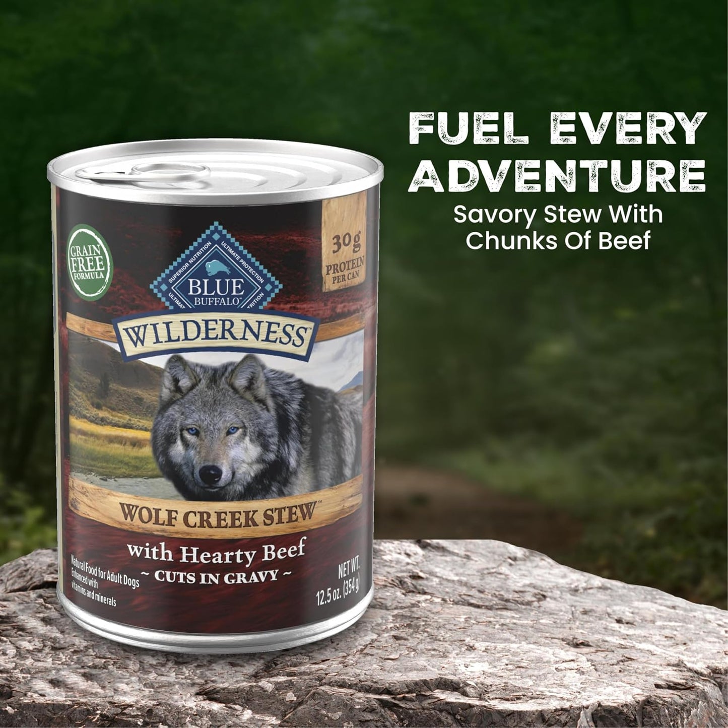 Blue Buffalo high protein beef stew for adult dogs texture view.