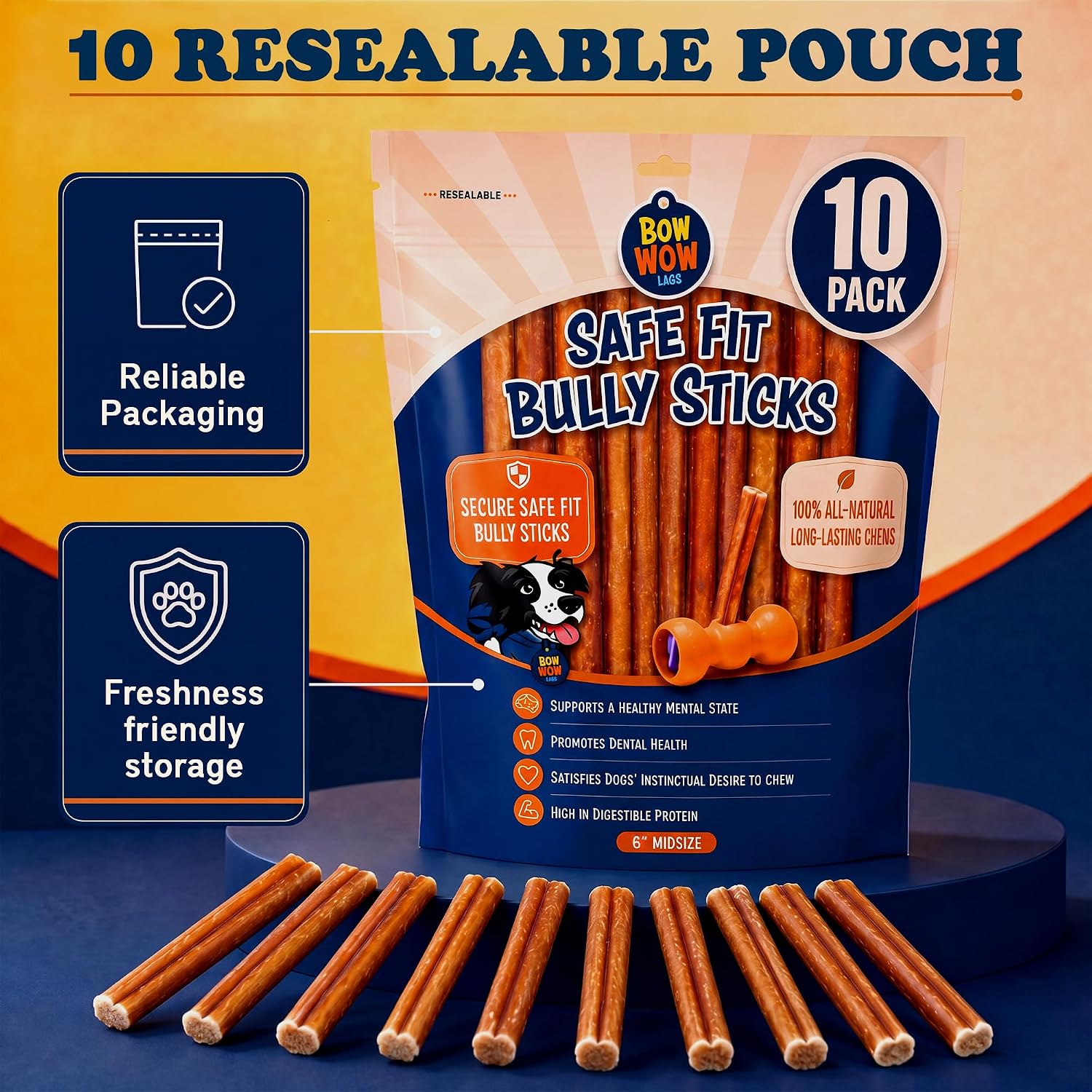 Imported USA premium dog chews lifestyle shot emphasizing safe chewing habits for pets.