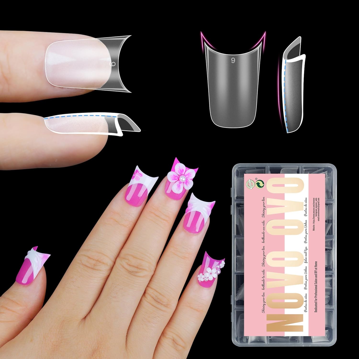 NOVO OVO short duck feet nail tips with wide flare moon curve design