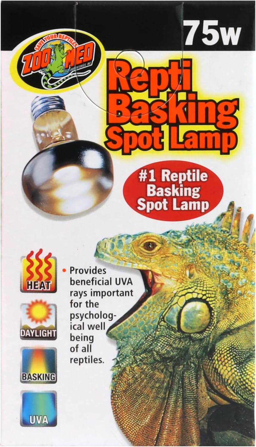 Zoo Med seventy-five Watt reptile bulb close up showing incandescent heating filament