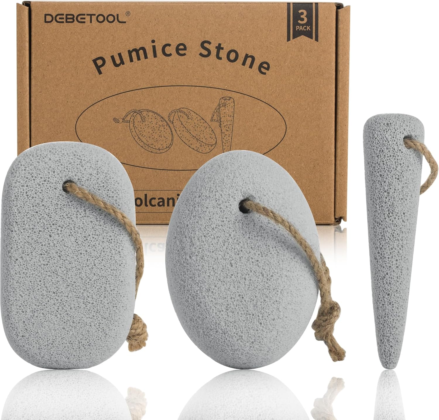 Debetool 3-Pack natural volcanic pumice stone set front view