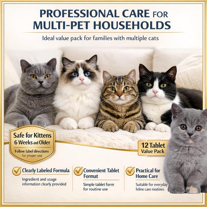 Praziquantel tablets package demonstrating easy administration for felines