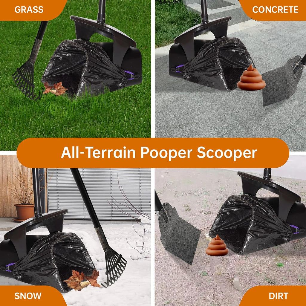 Ergonomic yard cleanup using the Nibnozy thirty seven inch pooper scooper without bending down.