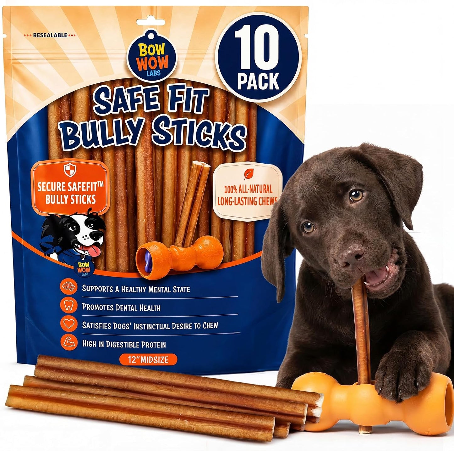 Bow Wow Labs SafeFit(TM) Bully Sticks for Dogs - 100% All Natural Beef Sticks, Grass-Fed, Low Odor, Long Lasting Dog Chews, Dog Chew Treats, Bully Stick for Small, Medium, Large Dogs - 6" Midsize 10 Pack - Image 9