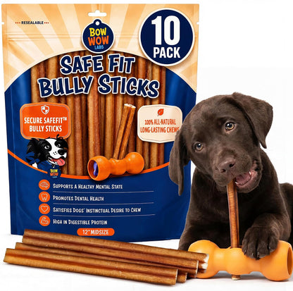 Bow Wow Labs SafeFit(TM) Bully Sticks for Dogs - 100% All Natural Beef Sticks, Grass-Fed, Low Odor, Long Lasting Dog Chews, Dog Chew Treats, Bully Stick for Small, Medium, Large Dogs - 6" Midsize 10 Pack - Image 9