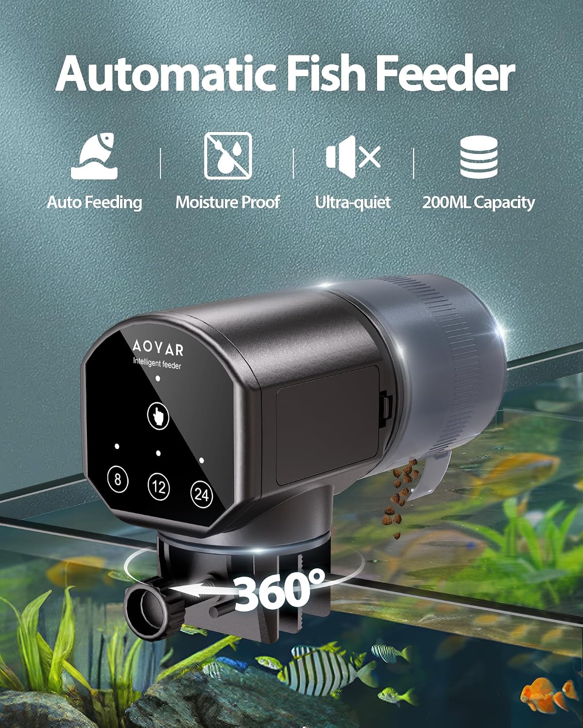 Aoyar aquarium auto food dispenser 200ml large capacity drum detail
