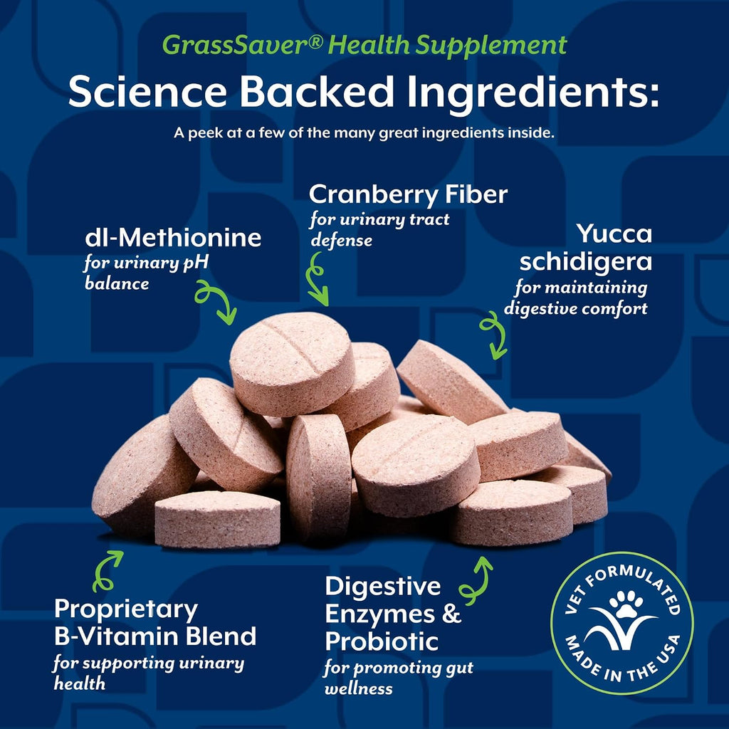 Close up of NaturVet GrassSaver dog supplement ingredients list