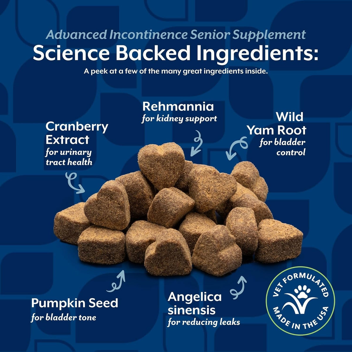 NaturVet advanced incontinence senior supplement directions for use side panel