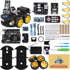 ELEGOO UNO R3 Smart Robot Car Kit V4 front view displaying black chassis and camera module