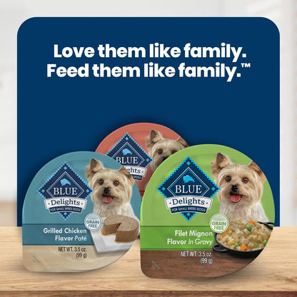 Blue Buffalo Delights Variety Pack Natural Grain Free Wet Dog Food for Small Breed Dogs (Filet Mignon Flavor & New York Strip Flavor) in Gravy with Natural Ingredients, 3.5-oz. Each (12 Cups) - Image 9