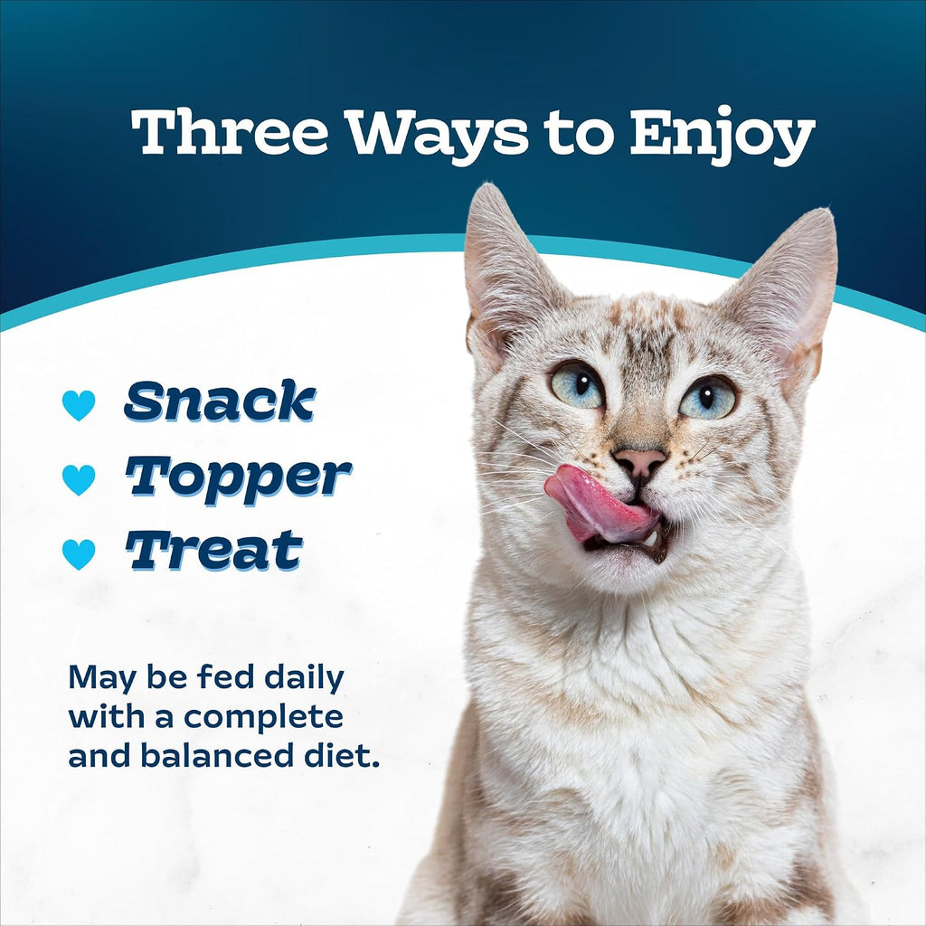 Side angle view of 3 ounce cat food puree pouches