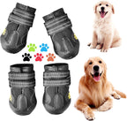 Dog wearing CovertSafe protective footwear on outdoor trail