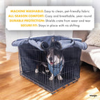 Wrangler denim pet crate cover with panels rolled down for privacy