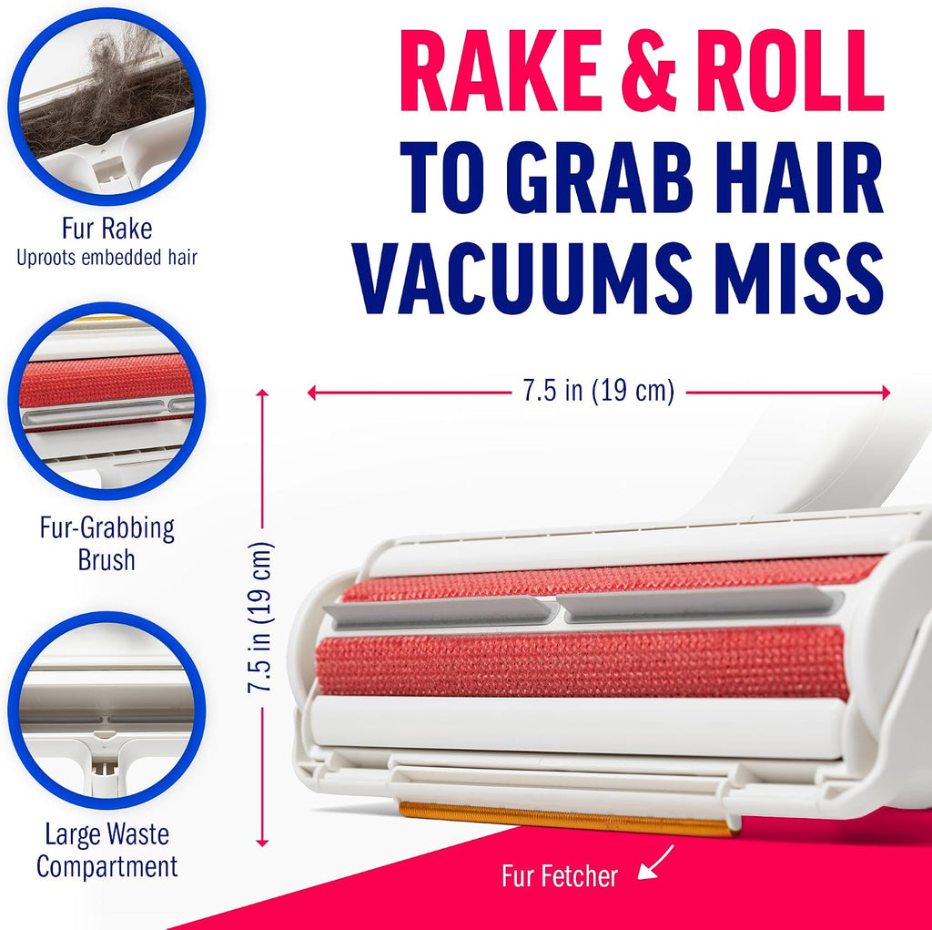 ChomChom Roller with rake attachment removing cat fur from couch