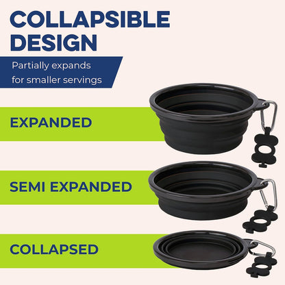 Leak proof navy blue silicone pet water bowl standing sturdy on outdoor ground
