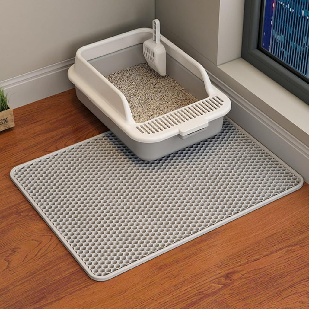 HCY&WLD Cat Litter Mat, 45x26/35x24/30x22/24x18 Inch Double Layer Cat Litter Box Mat, EVA Non-Slip, Waterproof Urine Proof Cat Litter Catcher Mat, Easy Clean Scatter Control (35x24 Inch, Khaki) - Image 9