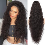 ORSUNCER 30 inch claw wavy ponytail extension front view displaying voluminous black brown kinky curls