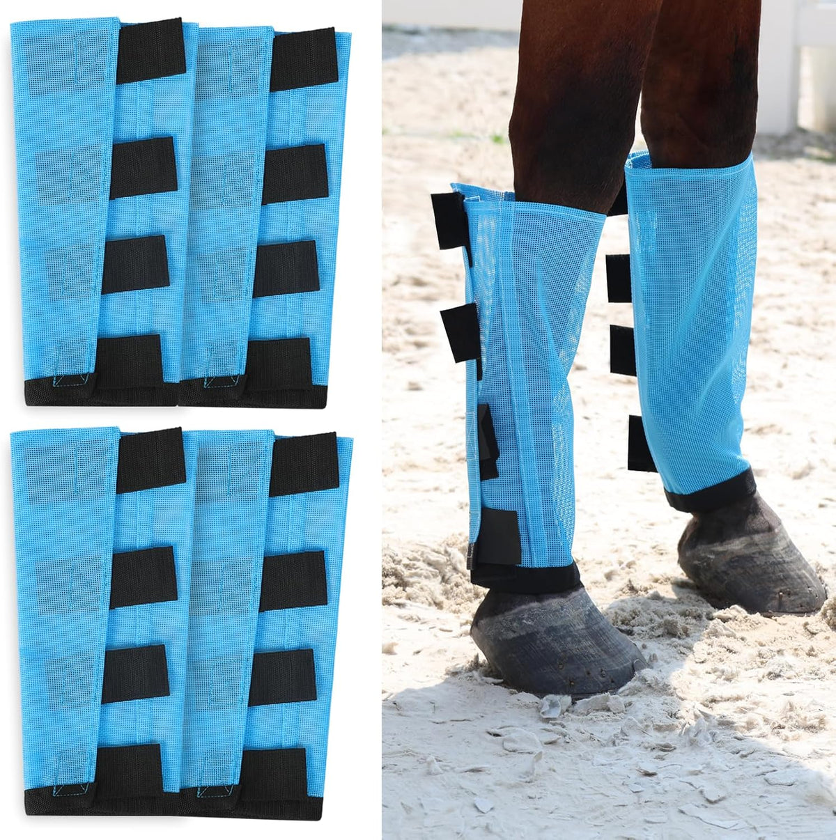 Premium 4-Pack Horse Fly Boots & Leggings Loose-Fit Fine Mesh with Stay-On Fasteners, Support Strips & Anti-Stomp Design Breathable Non-Slip Protection Leg Wrap (Large) Royal Blue - Image 9