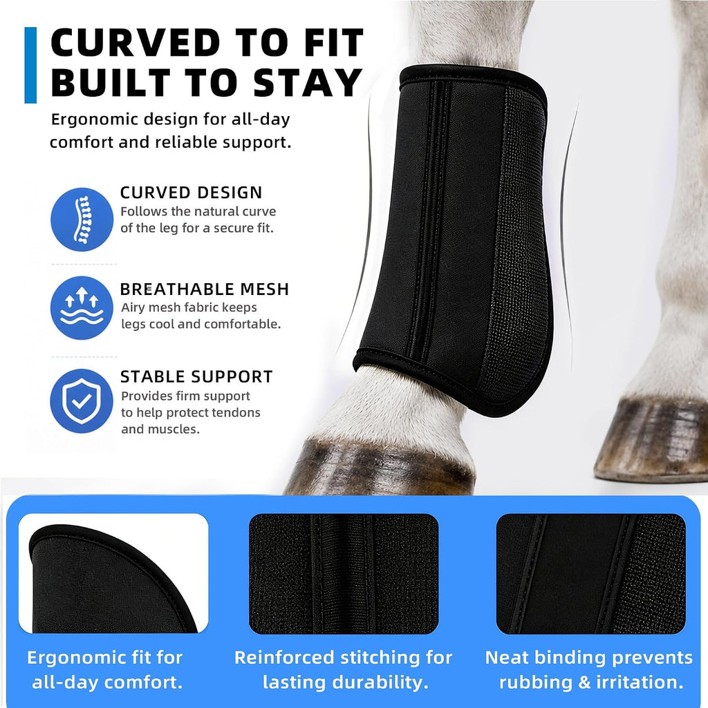Close up of secure hook and loop closure on horse leg protectors