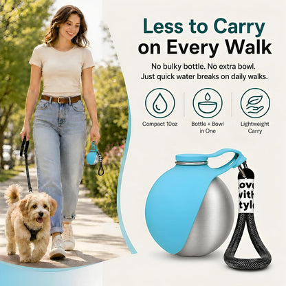 Leakproof stainless steel puppy water bottle with secure cap closure