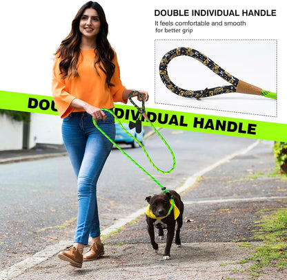 Lynxking 6ft dog leash laid out completely to highlight its full length and thick climbing rope texture.