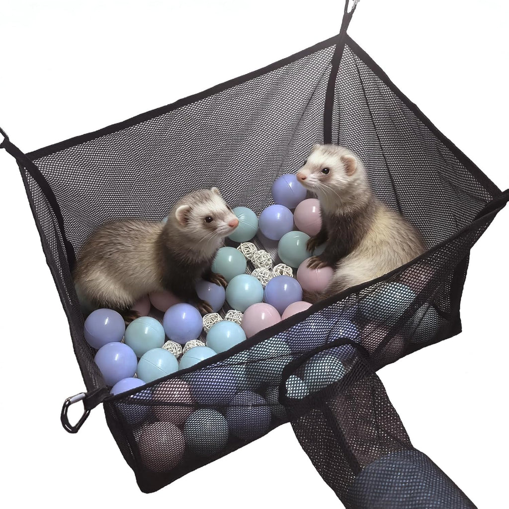 Kathson ferret hammock front view hanging inside a wire pet cage setup.