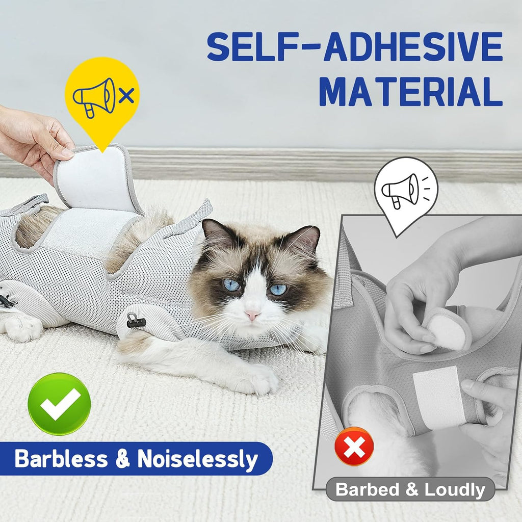 Grey medium pet restraint holder for cutting nails showing the soft 5D mesh fabric texture