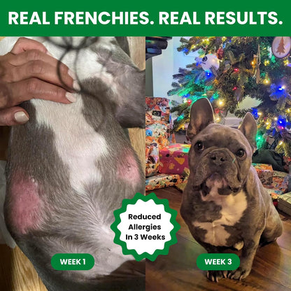 Fresh Frenchie hypoallergenic dog food back panel highlighting human grade ingredients and nutritional facts