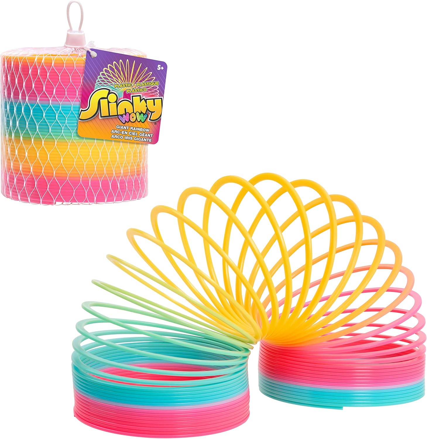 Slinky original walking spring toy giant rainbow plastic front view