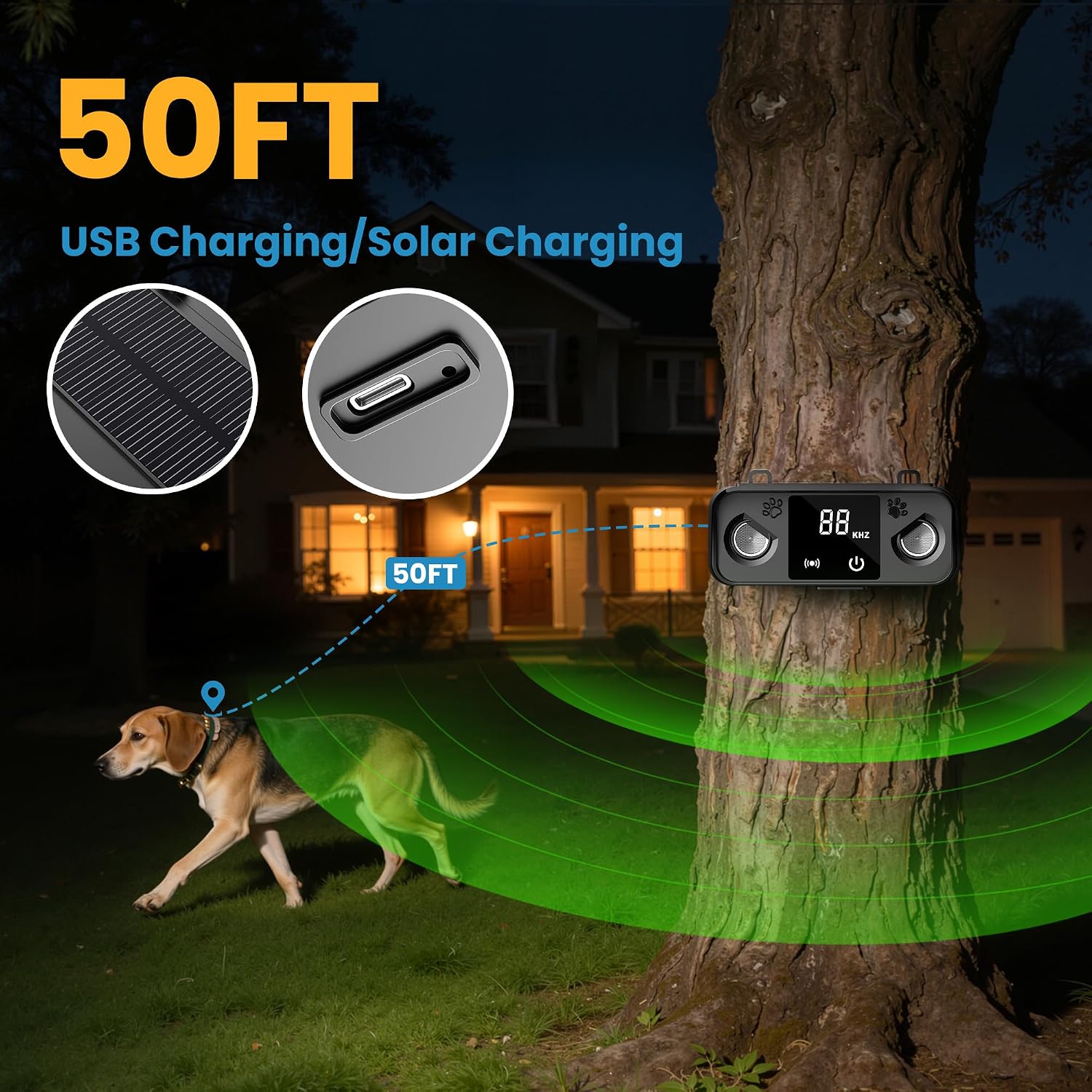 Solar Ultrasonic Dog Bark Deterrent Device, Outdoor Waterproof Anti Barking Device for Dogs with 50ft Range, Sonic Bark Deterrent for Small Medium Large Dogs for Indoor and Outside Use - Image 4