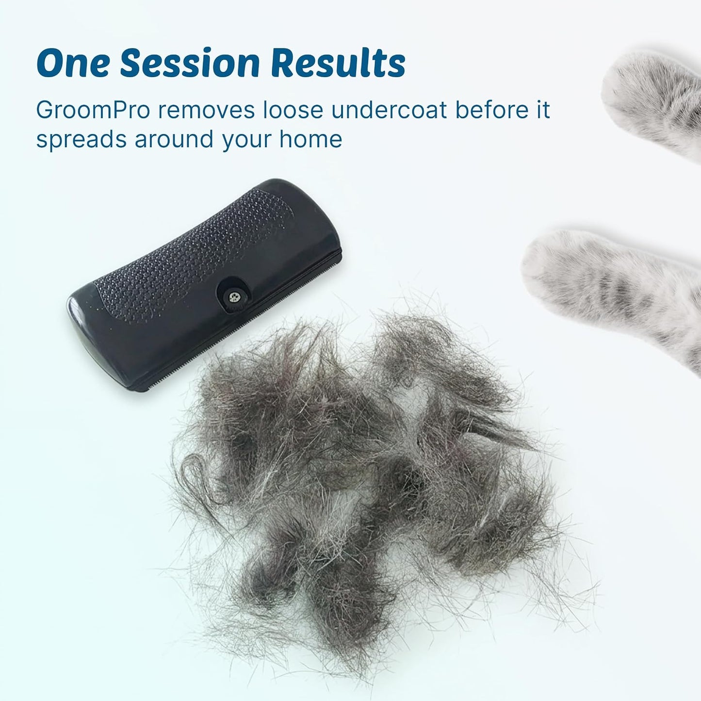 Demonstration of the central quick-release button on the Rhykin GroomPro brush releasing trapped pet hair.