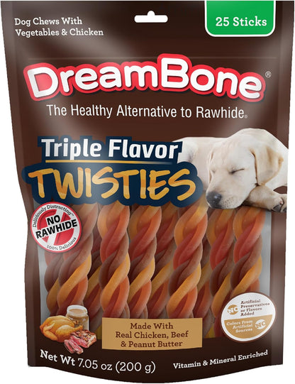 DreamBone Triple Flavor Twisties Dog Treats, Daily Rawhide-Free Chew, Digests Safely, with Real Protein, Beef, Pork, Chicken and Veggies, 25 Count - Image 14