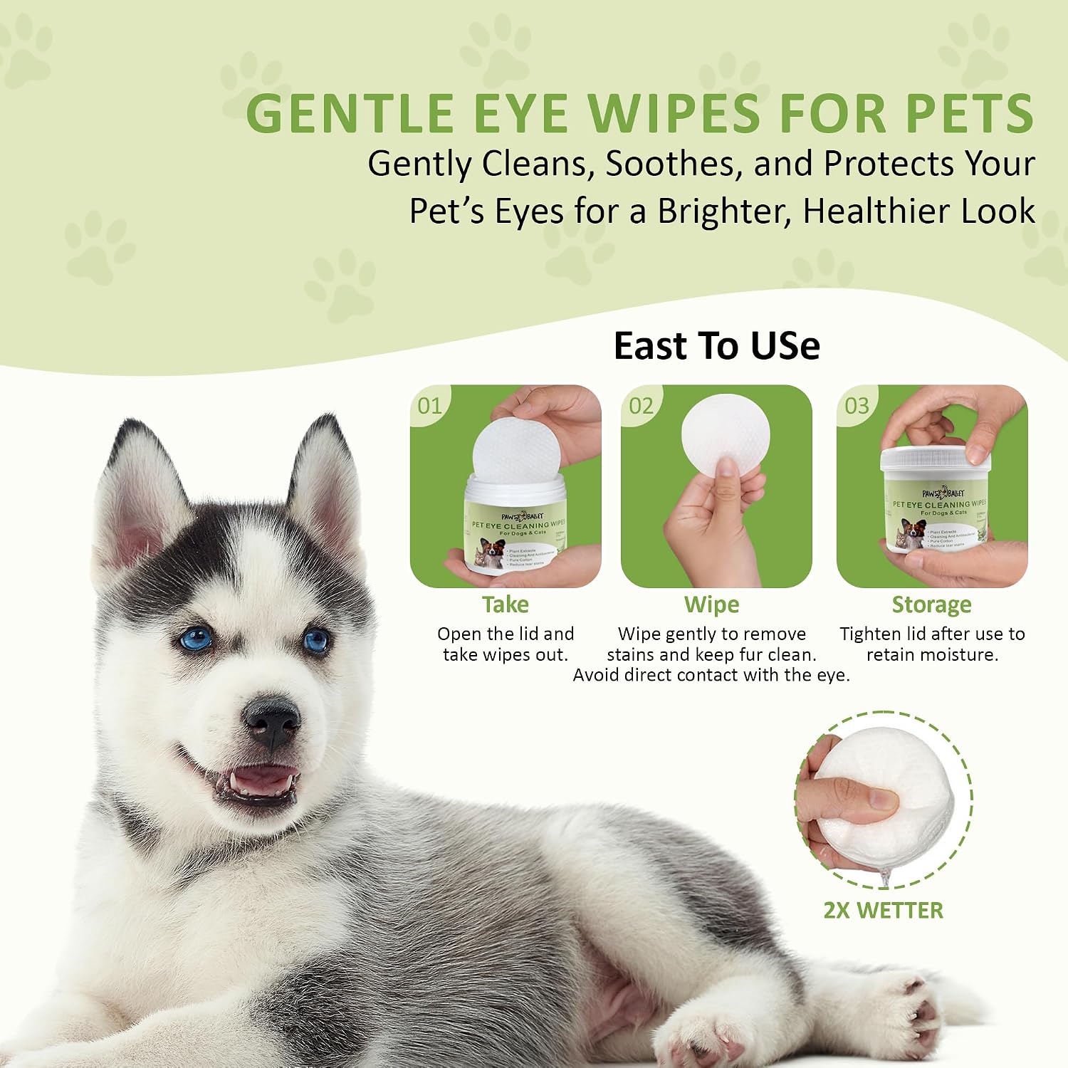 Top angle view of Petvit daily eye cleaning wipes for cats and dogs