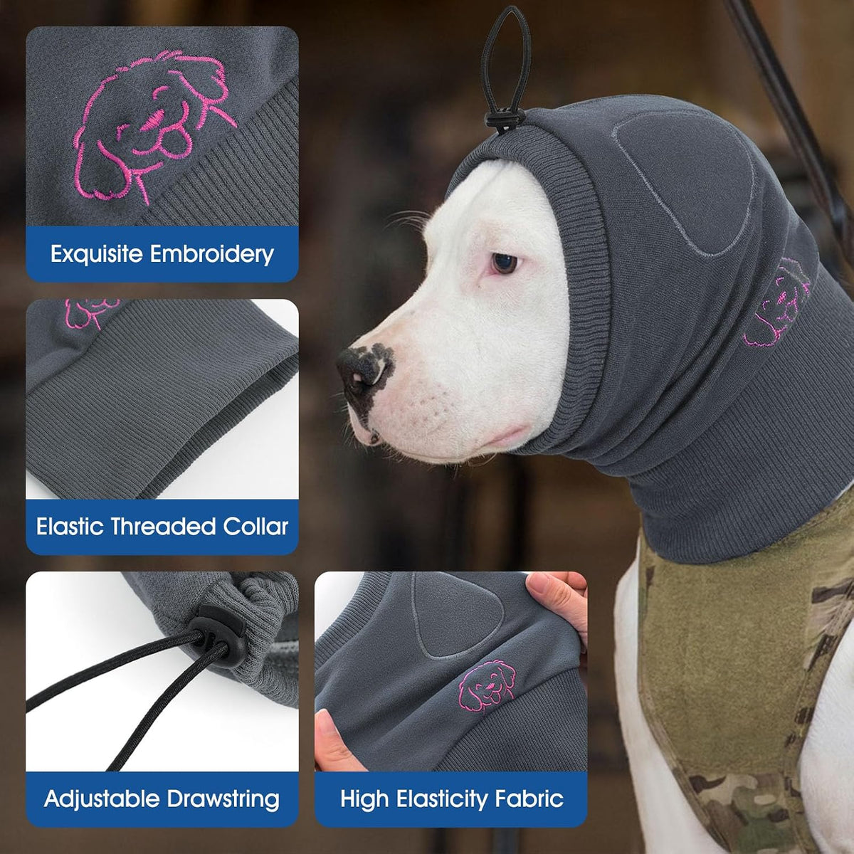 Sunfura pet ear cover adjustable fit for long eared dogs.