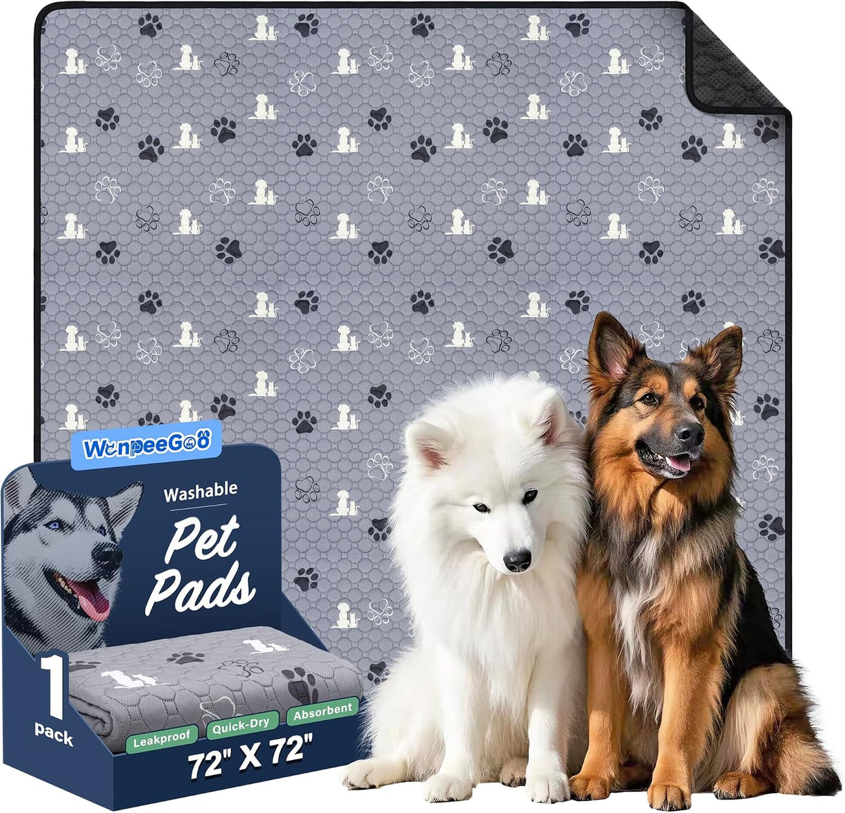 WanpeeGoo Washable Pee Pads for Dogs, 4 Pack Absorbent Reusable Training Dog Pads Pet Puppy Pads, Non-Slip Potty Pads for Whelping, Playpen, Crate, Bed, Grey 18"x24" - Image 12