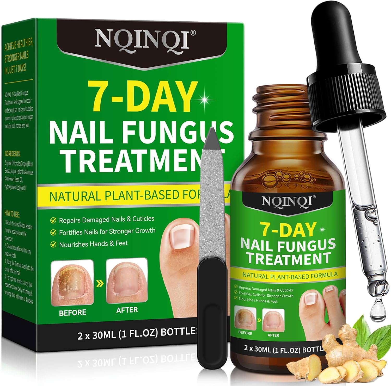 OMZOK 7 Days Nail Fungus Treatment front view 2 pack bottle set.