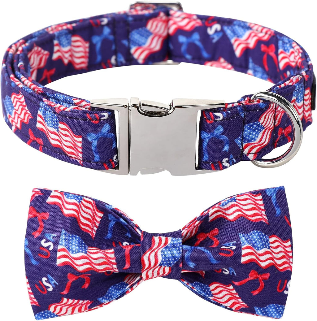 Small puppy wearing the M Maca Bates pink bow tie collar
