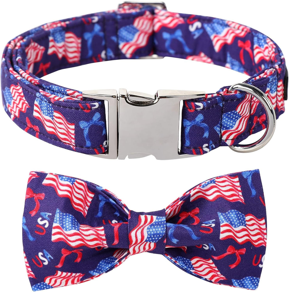 Small puppy wearing the M Maca Bates pink bow tie collar