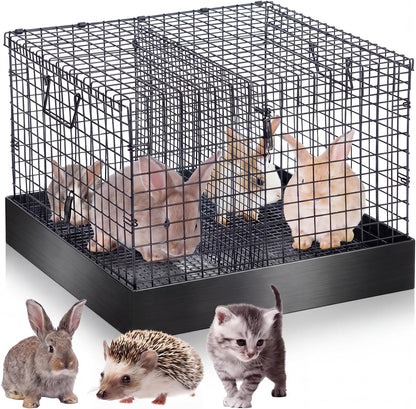 DoubleFill 2 Hole Foldable Rabbit Transport Cage, 18 x 18 x 14 in Portable Metal Bunny Carrier with Tray & Handles for Travel Temporary, Small Animal Cage for Guinea Pigs Hamster Indoor Outdoor - Image 8