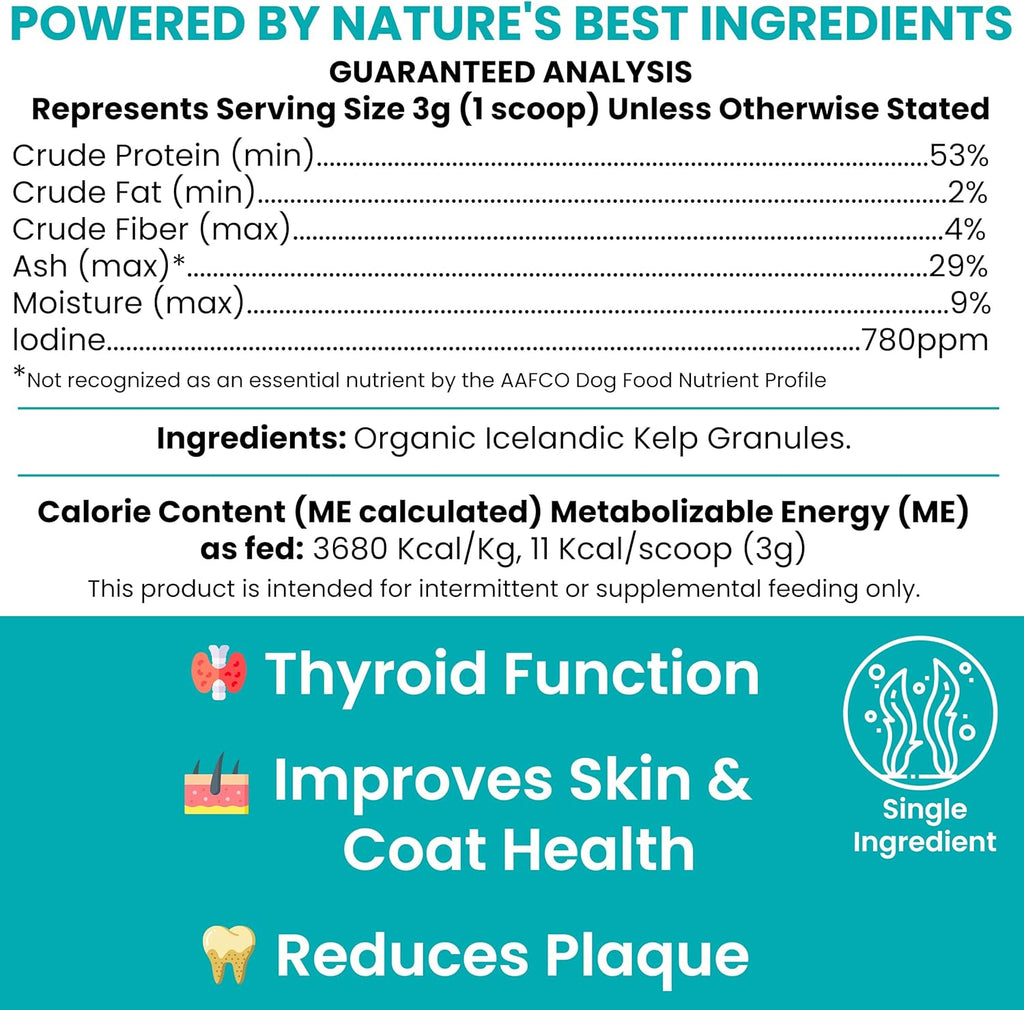 Detailed view of Chew Plus Heal Labs organic kelp meal topper