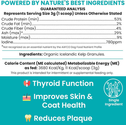 Detailed view of Chew Plus Heal Labs organic kelp meal topper